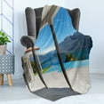 thumbnail image 4 of Italian Soft Flannel Fleece Throw Blanket, Lake Maggiore View from the Terrace Balcony of House with Pool Art, Cozy Plush for Indoor and Outdoor Use, 60" x 80", Turquoise Grey and White, by Ambesonne, 4 of 5