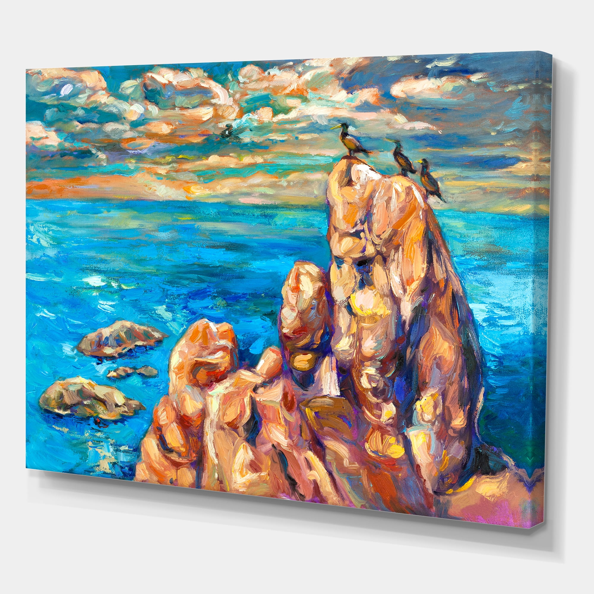 Designart ' The Blue Ocean By Rocky Cliffs I ' Nautical & Coastal Canvas Wall Art Print