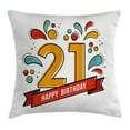 thumbnail image 1 of 21st Birthday Decorations Throw Pillow Cushion Cover, Digital Print 21 Sports Theme Design with Colorful Florals Print, Decorative Square Accent Pillow Case, 24 X 24 Inches, Multicolor, by Ambesonne, 1 of 2