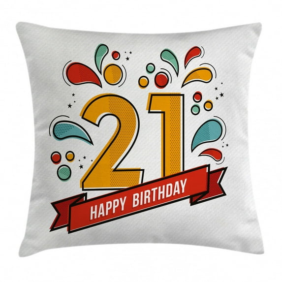 21st Birthday Decorations Throw Pillow Cushion Cover, Digital Print 21 Sports Theme Design with Colorful Florals Print, Decorative Square Accent Pillow Case, 20 X 20 Inches, Multicolor, by Ambesonne