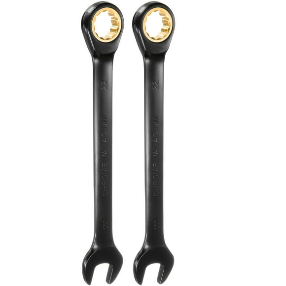 Uxcell 2Pcs Ratcheting Wrench 22mm Metric Open End Wrench 72-Teeth CR-V Steel 12 Point Nickel Plated Combination Ratchet Wrench