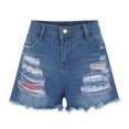 thumbnail image 2 of Aayomet Shorts pour Femmes Shorts à Poches Drapeau Stretch Mode Imprimé Jeans pour Femmes (Bleu, L), 2 of 5