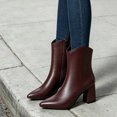 thumbnail image 6 of HAPIMO Women Ankle Boots Pointed Toe Chunky Block Heel V‑shaped Top Opening Zipper Faux Leather For Dating Dinner And Daily City Outings Wine 37, 6 of 7
