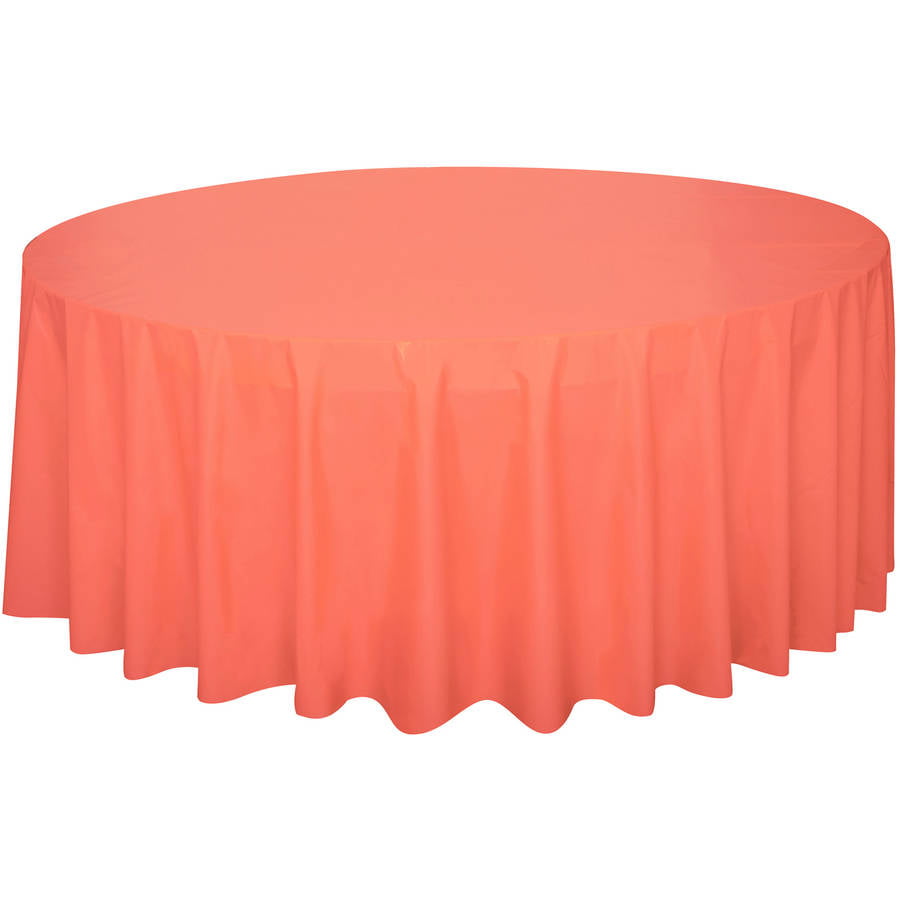 2 Piece 84 in DIA Round Plastic Tablecloth for  Party Table Cover Red 