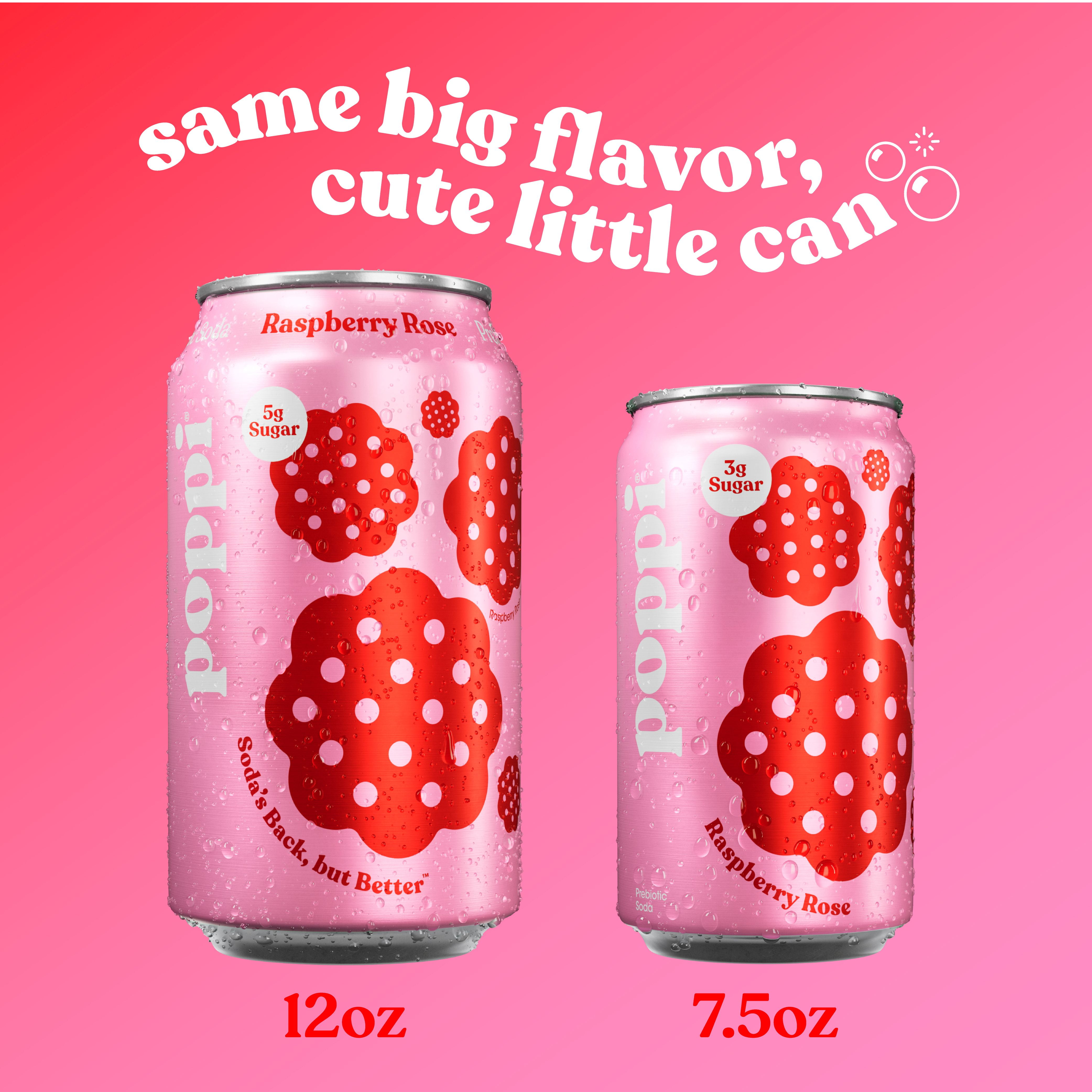 poppi Raspberry Rose Prebiotic Soda Mini Can, 7.5 fl oz Can, 6