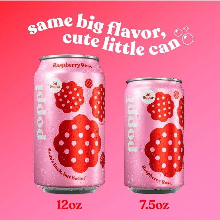 poppi Raspberry Rose Prebiotic Soda Mini Can, 7.5 fl oz Can, 6