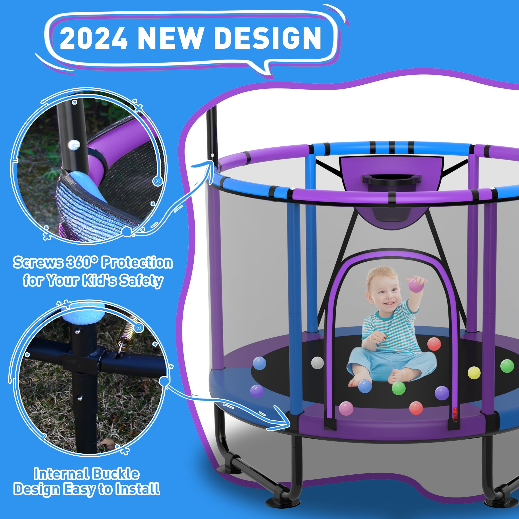 CITYLE Trampoline for Kids 500LBS 4.5FT Toddler Trampoline Indoor Outdoor with Basketball Hoop, Swing, Adjustable Bar, 54'' Mini Small Trampoline with Enclosure, Gifts for Toddlers, Boys & Girls