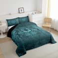 thumbnail image 2 of Adults Damask Gothic Bedding Set Antique Victorian Comforter Set King,Vintage Floral Goth Comforter Bat Quilt,Bats Sugar Skull Bone Skeleton Bohemian Baroque Decor,Turquoise, 2 of 4
