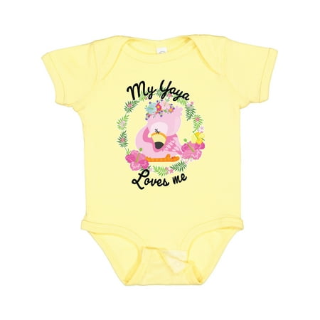 

Inktastic Baby Flamingo My Yaya Loves Me with Flower Wreath Gift Baby Boy or Baby Girl Bodysuit