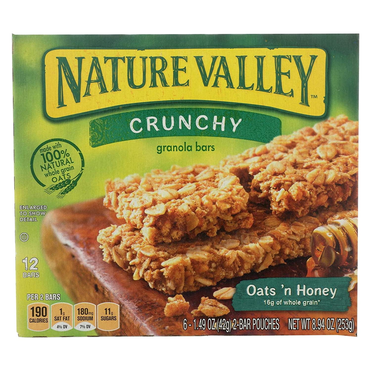 (12 pack) Nature Valley Crunchy Granola Bars, Oats 'n Honey, 12 Count, 8.94 oz (6 Pouches)