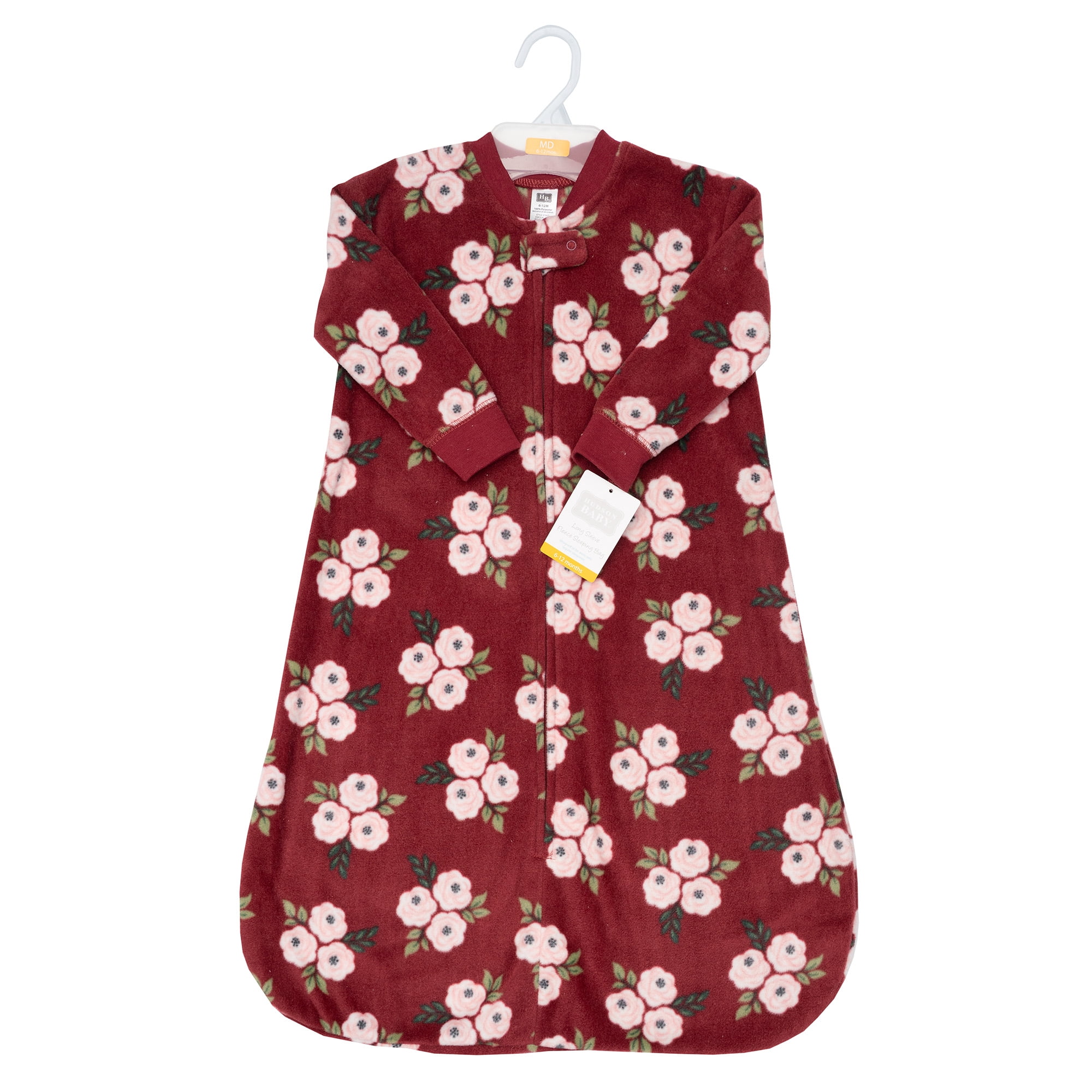 Hudson Baby Infant Girls Long-Sleeve Fleece Sleeping Bag, Burgundy Floral, 18-24 Months
