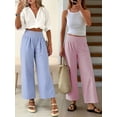 thumbnail image 6 of ANRABESS Women Striped Gingham Wide Leg Palazzo Pants Casual Lounge Cropped PJ Bottoms Comfy Cute Plaid Pants with Pockets Pink White Stripe Medium, 6 of 8