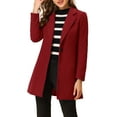 thumbnail image 1 of Abrigo largo de mujer Inspire Chic con solapa clásica y mangas largas en rojo oscuro, 1 of 7