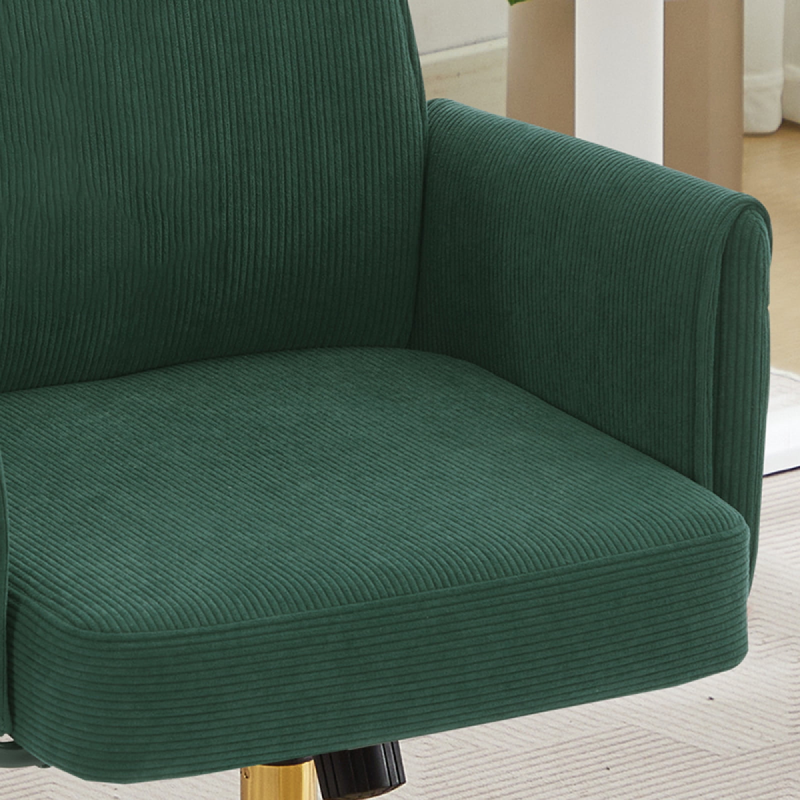 Stripes Corduroy 360° Swivel Desk Chair, Gold Base Adjustable Height Home Office Armchair with Wheels, Ergonomic Mid-Back Comfy Computer Chair for Home Study Living Room Bedroom, Green