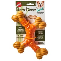 SPOT Bam-Bones Dental X-Bone Dog Chew Toy, 8", For Light Chewers & Teething Puppies Under 40 lbs, Peanut Butter, Bamboo Fiber with Massaging Rubber Center, 1 Pack