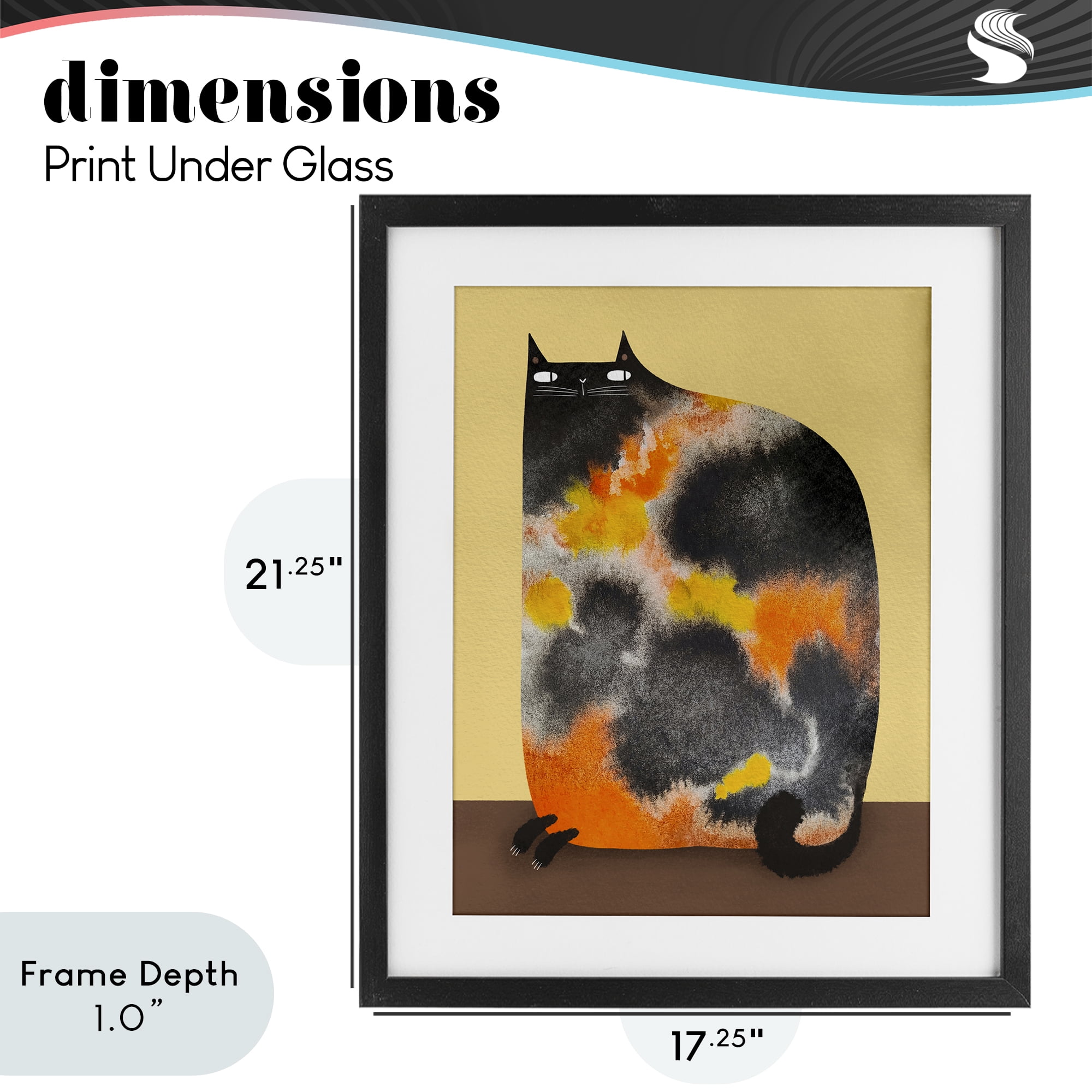 Stupell Industries Diluted Calico Cat Black Framed Print Under Glass, design by Gabriela Avila