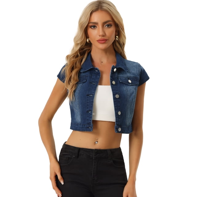Chaqueta de mezclilla Allegra K para mujer Azul Oscuro XS
