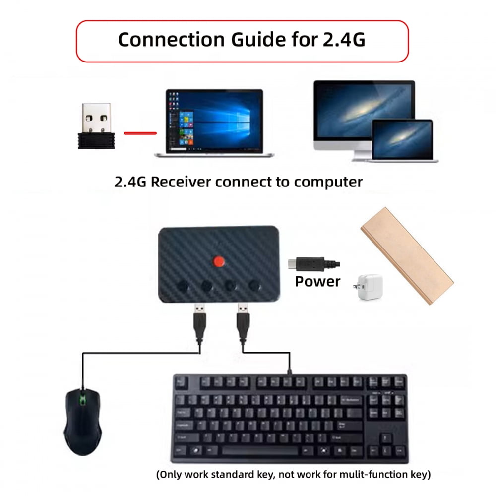 CY USB Wired Keyboard and Mouse Convert to Wireless 2.4G Bluetooth(BT) Converter with Receiver Type-C Power for Laptop Tablet Phone