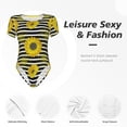 thumbnail image 6 of Rateoe Sunflowers On Black And White Stripes Printed Women Rash Guard Short Sleeve,Tummy control Swimsuit Surfing Swimsuit Bathing Suit Short-sleeved Onesie UPF 50+, 6 of 6