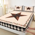thumbnail image 3 of Manfei Boys Girls Texas Star Full Size Sheets 4-Piece,Geometric Plaid Breathable Bed Sheets,Western Theme Lightweight Sheet Sets,Microfiber Bedroom Decor, 3 of 7