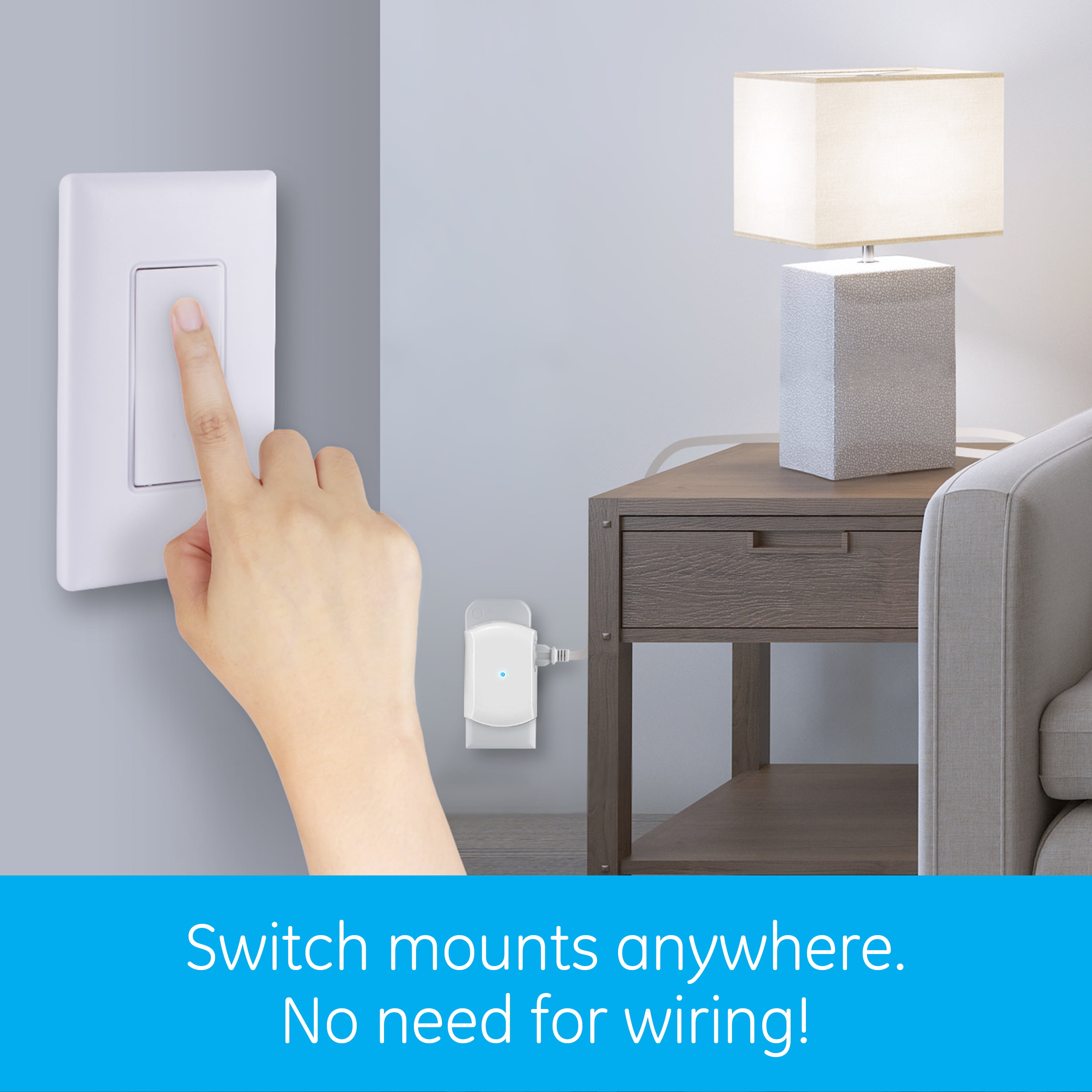 GE Wireless Remote Wall Switch Light Control, No Wiring Needed, 1 Grounded  Outlet, Off White Paddle, Plug-In, Up to 100ft Range, Ideal for Indoor Lamps,  Small Appliances, and Seasonal Lighting, 18279 