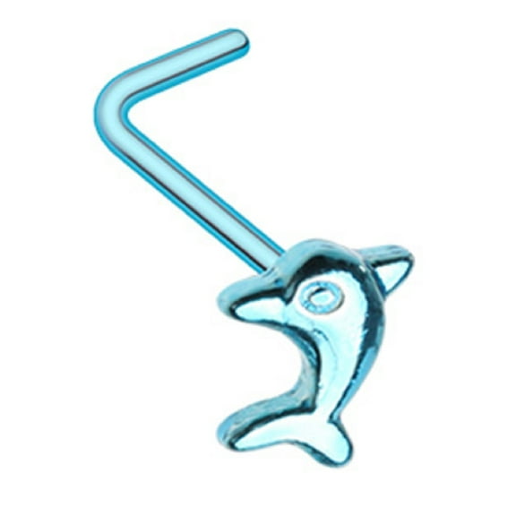 Nose Ring Stud Blue Dolphin 316L Surgical Steel L bar  20g 1/4''
