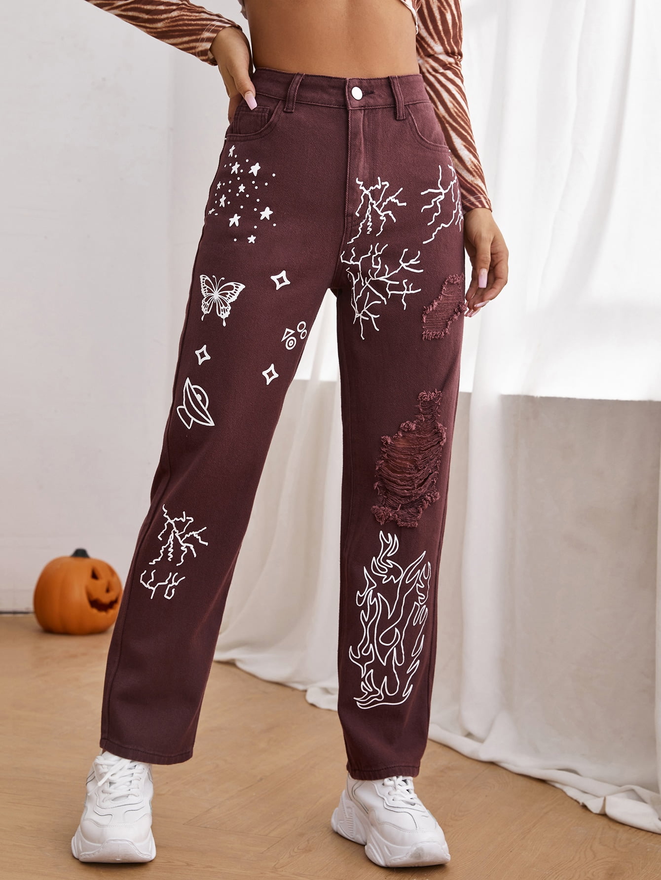 Women's High Waist Butterfly Fire Print 