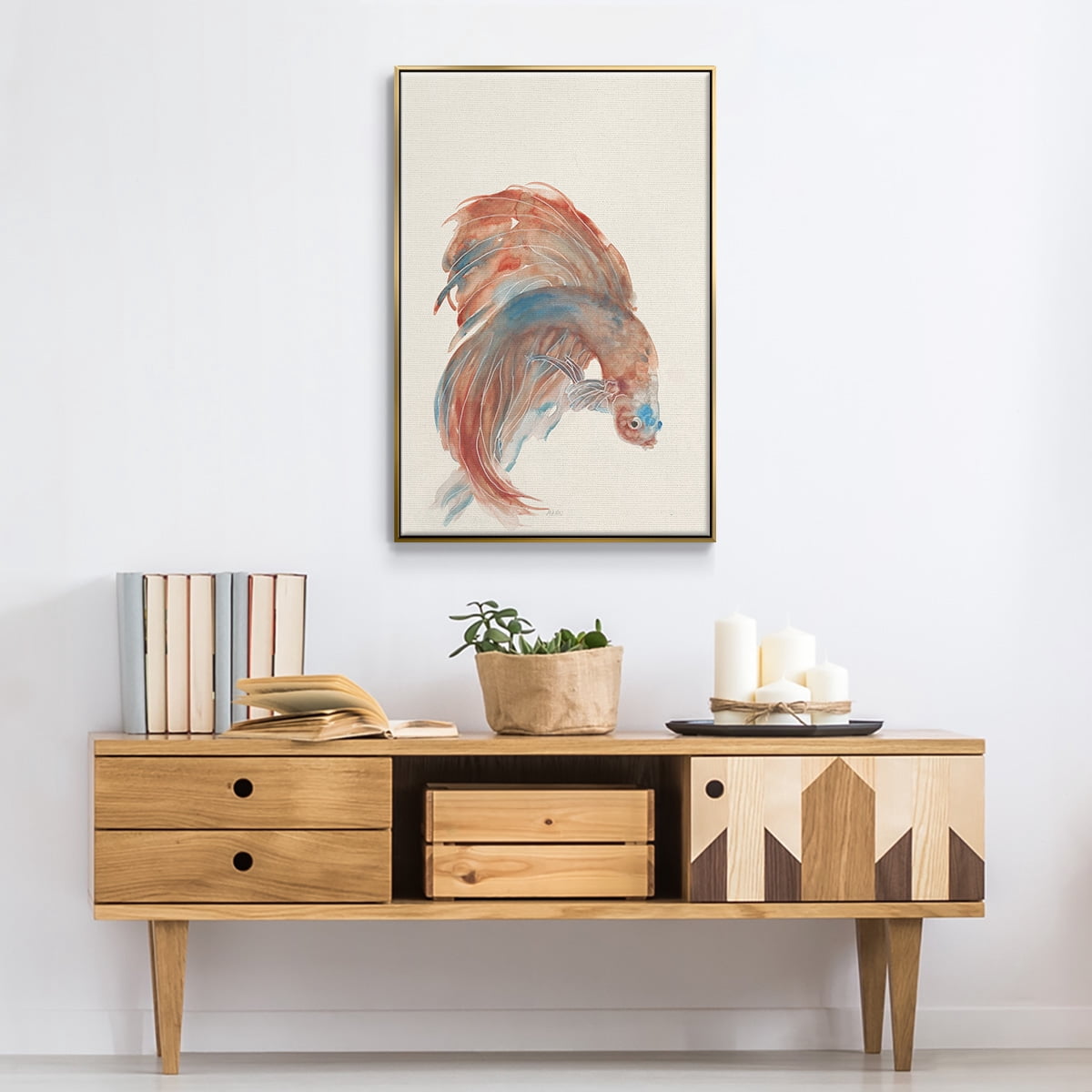 Betta III Framed Premium Gallery Wrapped Canvas - Ready to Hang - 17 x 25 - Gold Floating Frame