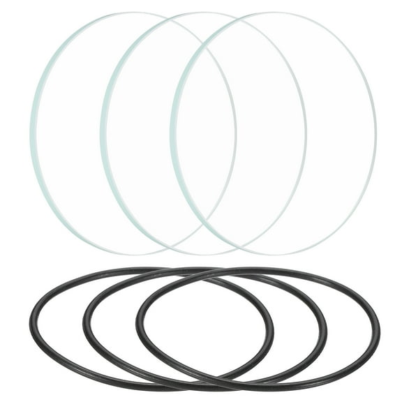 Uxcell 3 Set Transparant LED Polished Edge Flashlight Glass Lens with Black Silicone Ring for Light Lens Replacement 1.7"