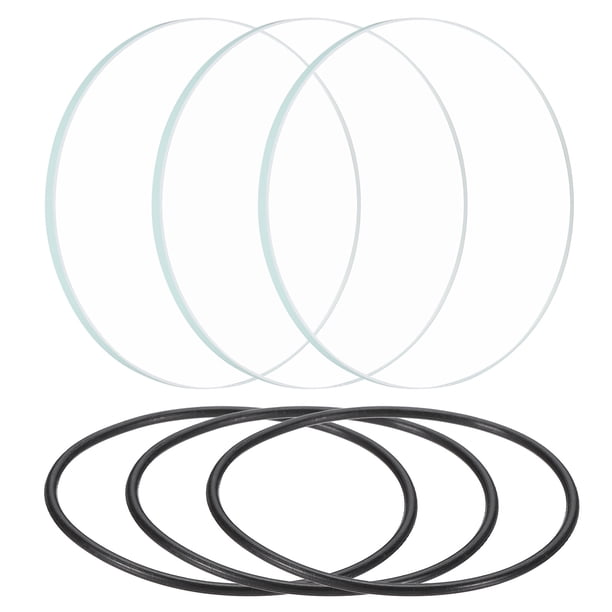 Uxcell 3 Set Lente de Vidrio Pulido Transparente para Linterna con Anillo de Silicona Negra para Reemplazo de Lente de Luz 1.7"