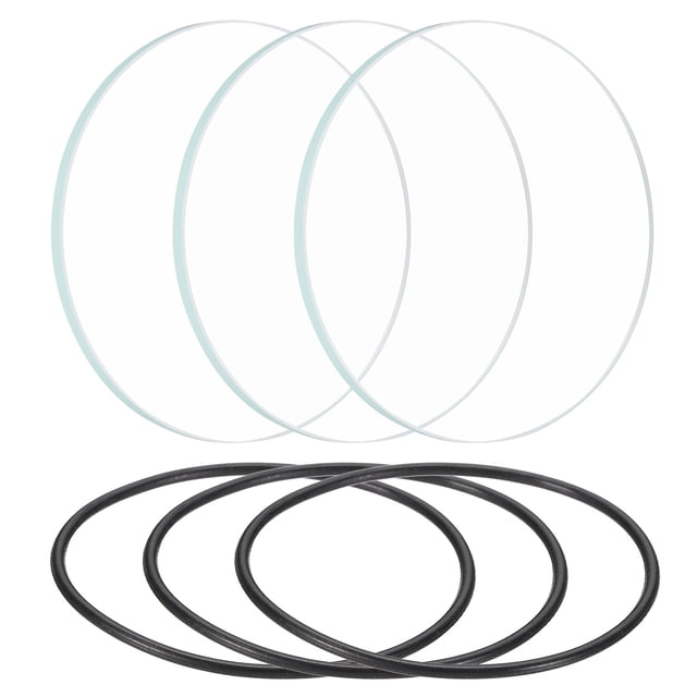 Uxcell 3 Set Lente de Vidrio Pulido Transparente para Linterna con Anillo de Silicona Negra para Reemplazo de Lente de Luz 1.7"