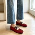 thumbnail image 5 of Miqool Flat Shoes for Women Square Toe Criss Cross Tie Low Block Heels Casual Fall Fashion Soft Comfortable Shoes, 5 of 7