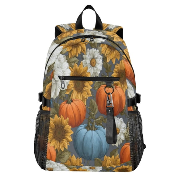 Full‑Print Casual Laptop Backpack, 20L Water‑Resistant Twill Tote Daypack with 14 Inch Computer Compartment for School Business Travel Colorful Pumpkin