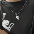 thumbnail image 4 of Mightlink 2Pcs Couple Necklaces Shiny Rhinestone Inlaid Sparkling Geometric Memorial Gift Classic Lover Heart Pendant Necklaces Jewelry Accessories for Anniversary, 4 of 6