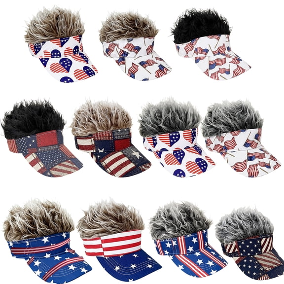 Men's Visor with Hair Adjustable Fake Hairs Visor Hat with Hair for Men Funny Spiked Sun Hats Novelty Baseball Wig Caps Birthday Gift