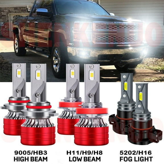 For Chevrolet Silverado 1500 2007-2015 Led Headlights 30000LM 9005 High Beam H11 Low Beam 5202 Fog Light Bulbs