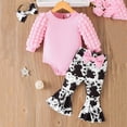 thumbnail image 2 of TOWED22 Newborn Infant Girl Clothes Fall Winter Outfits 3-Piece Long Sleeve Round Neck Floral Bodysuit Romper Pants Headband Clothing Set(Pink,12-18 M), 2 of 7