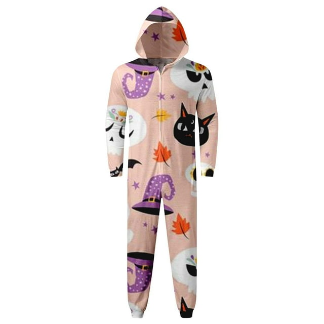 KHONTS , Pyjamas d'Halloween Familiaux Assortis pour Couples, Pyjama à Capuchon Combinaison une-Pièce Costume Amusant Graphique Pyjama Justaucorps Combinaisons Fête Rose TTG