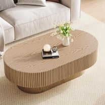 Gelloan 43.7" Oval Coffee Table, Modern Wood Fluted Coffee Table for Living Room, Relief Center Table with Sturdy Pedestal,Natural