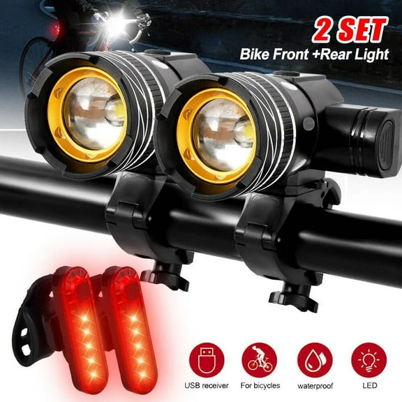 Rechargeable LED Mountain Bike Lights 20000LM Bicycle Torch Front &Rear Lamp Set