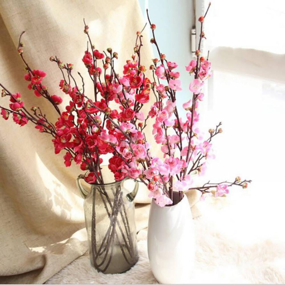 HO2NLE 4pcs Artificial Flowers Branches Faux Silk Cherry Blossoms Stem Fake Floral for Home Garden Restrant Hotel Parties Wedding Table Centenpieces