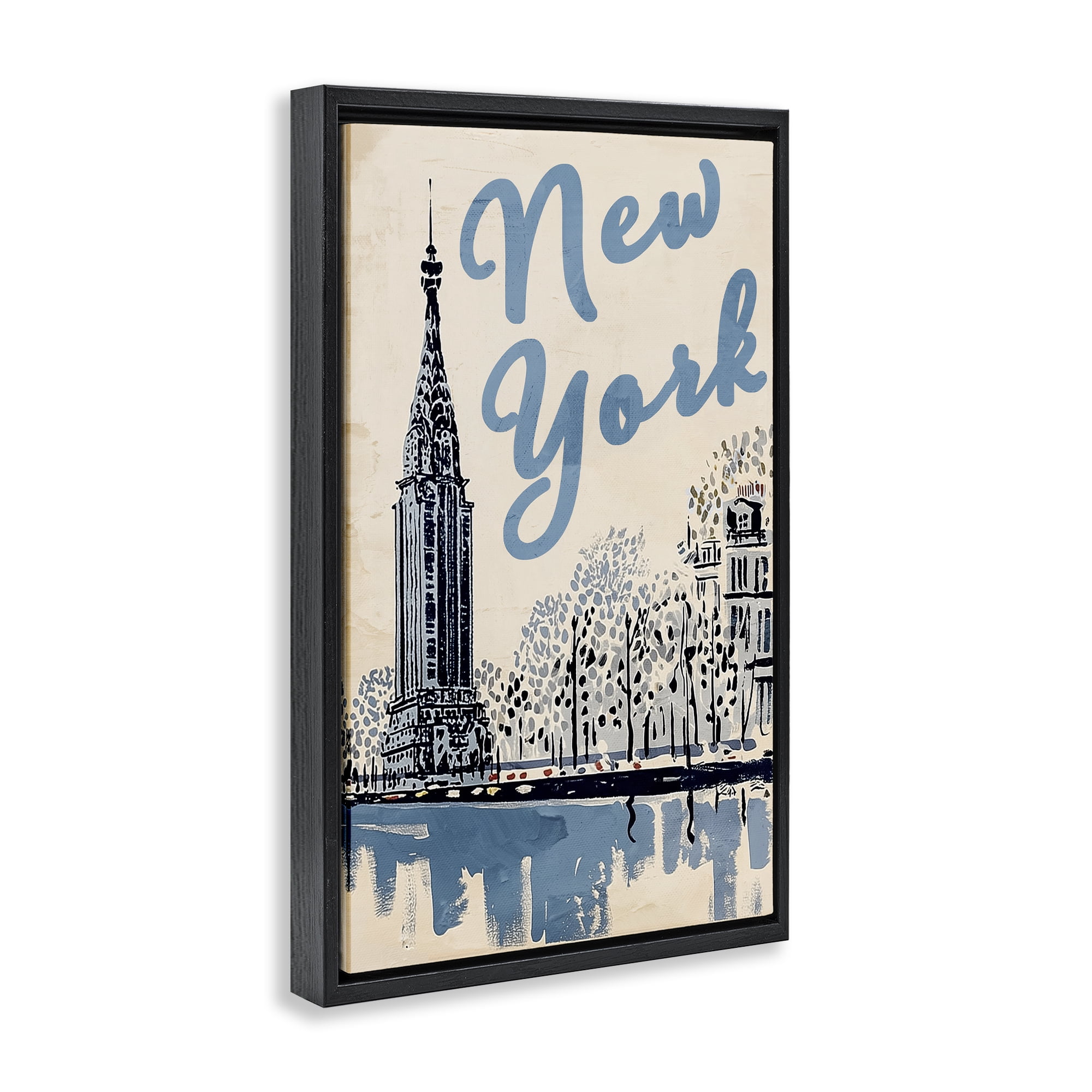 Stupell Industries Blue & Beige New York Travel Black Framed Floater Canvas Wall Art, design by Annabelle Hall