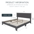 thumbnail image 3 of Einfach King Size Fabric Upholstered Bed Frame with Adjustable Headboard, No Box Spring Needed, Deep Grey, Low, 3 of 7