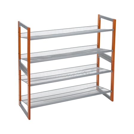 Organize It All 4 Tier Wooden Stackable 16 Pair Shoe Rack in Chrome