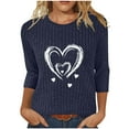 thumbnail image 2 of Womens Crew Neck 3/4 Sleeve Tops Basic Button Fall Outfits T-Shirts Solid Loose Cute Tunic Tee Blouses Fit Pullover Thanksgiving Heart-patterned Lightweight Tops Blouse as Women's Gift, 2 of 6