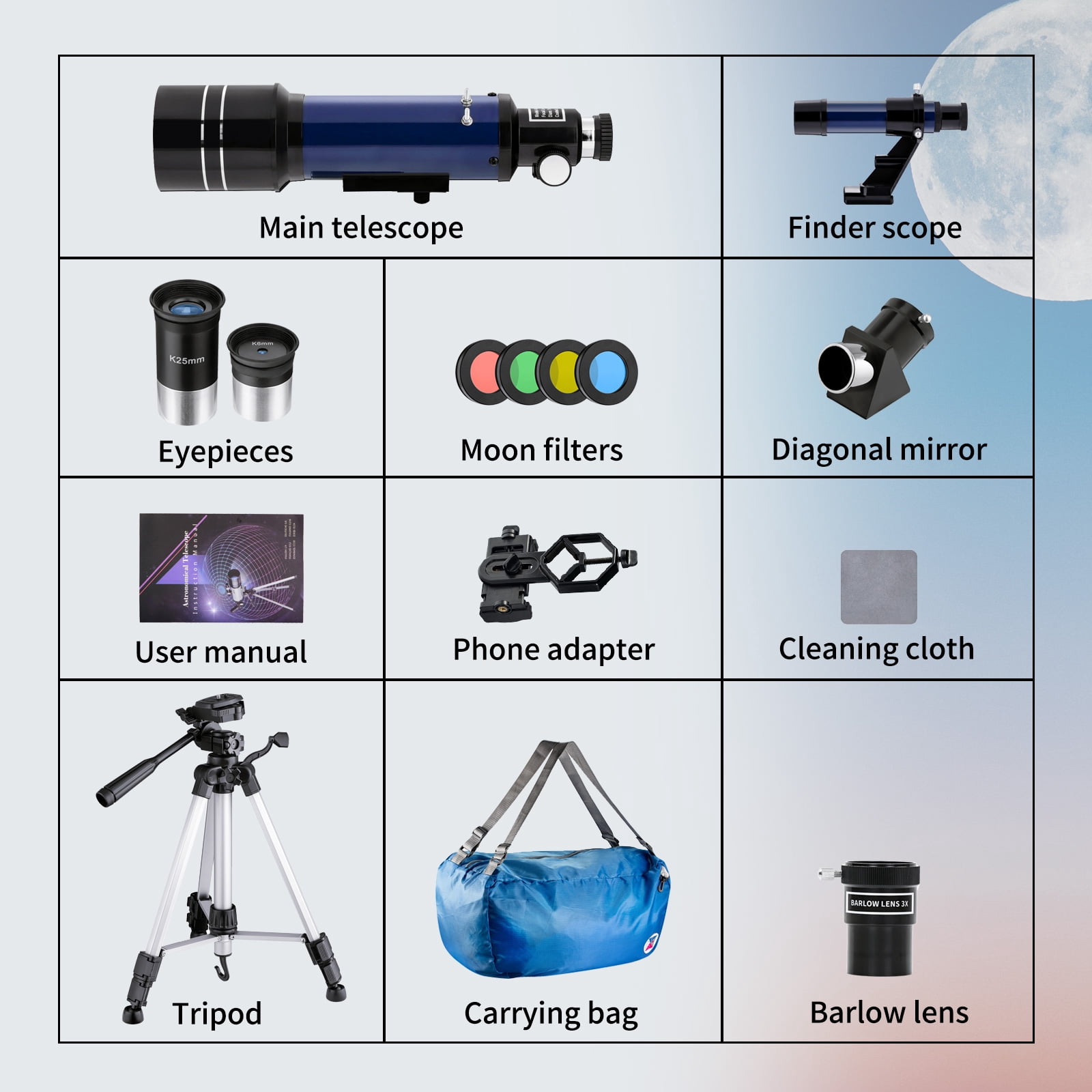 LAKWAR Telescope for Adults Kids Beginners, 70mm Aperture 400mm AZ Mount Refractor Telescope, Portable Astronomy Optical Telescope with Tripod, Phone Holder Adapter for Star Watching & Moon Viewing