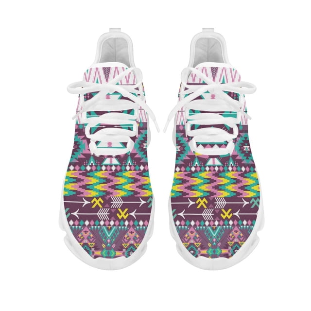 Colorful Tribal Aztec Cartoon Pattern Non-slip Flats for Women Mesh Shock Absorbing Running Shoes Outdoor Work Walking Footwear