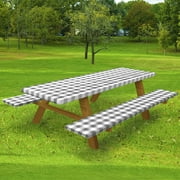 POUDEE Outdoor Patio Elastic Picnic Table Cloths with Bench Cover