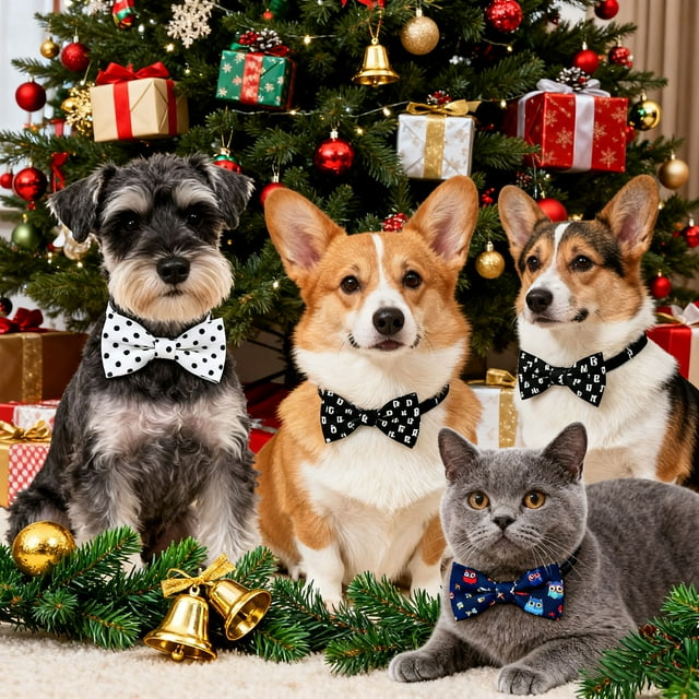 GOGO Collier Nœud Papillon Réglable pour Chien, Nœuds Papillon de Festival pour Animal de Compagnie, Cravates pour Fête, Ensemble D'Accessoires de Toilettage D