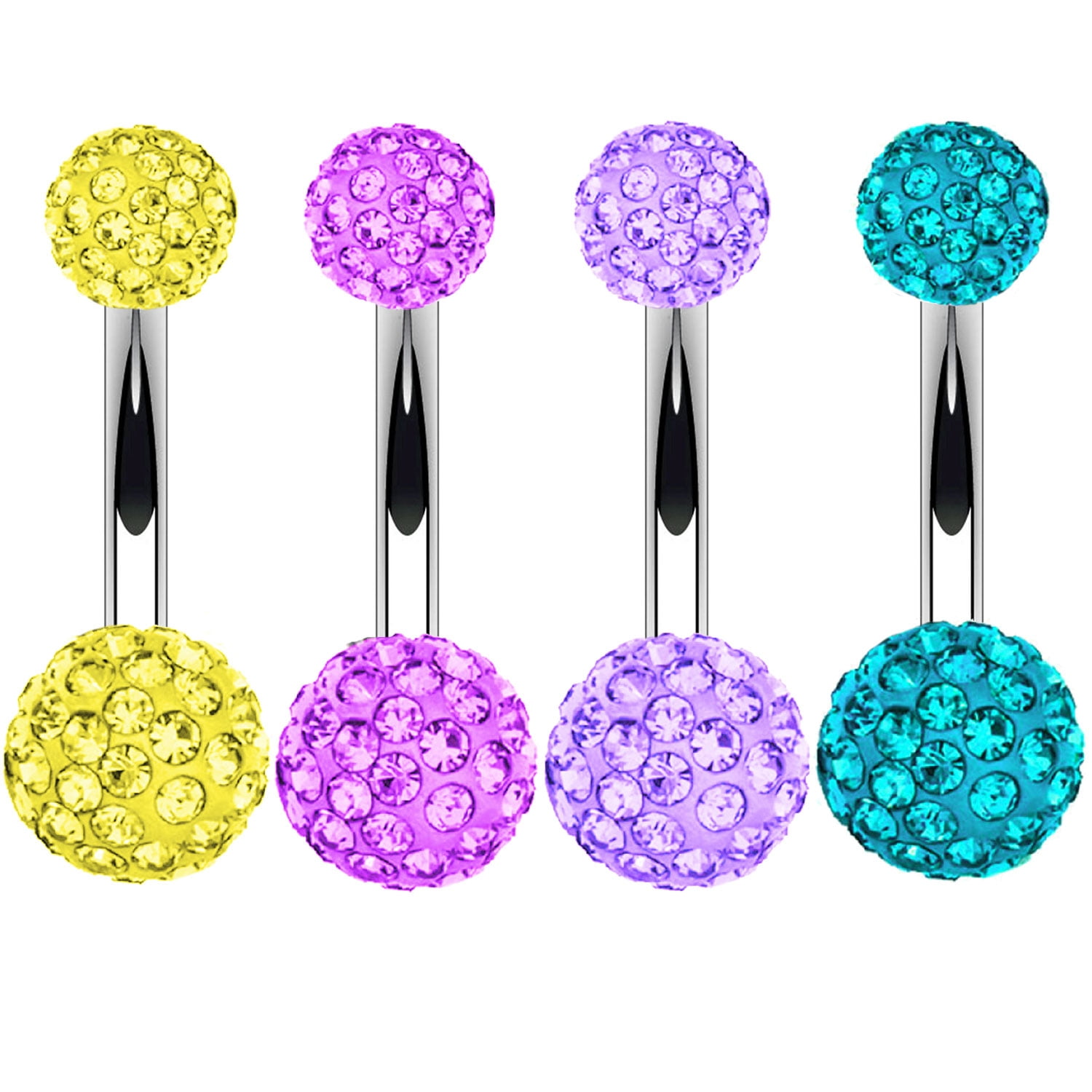 BodyJ4You 4PC Belly Button Ring Jeweled Ball Piercing 14G Kit